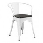 Lancaster Table & Seating Alloy Pearl White Indoor Arm Chair with Walnut Wood Seat Lancaster Table & Seating Alloy Pearl White Indoor Arm Chair with Walnut Wood Seat