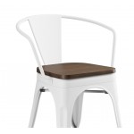 Lancaster Table & Seating Alloy Pearl White Indoor Arm Chair with Walnut Wood Seat Lancaster Table & Seating Alloy Pearl White Indoor Arm Chair with Walnut Wood Seat