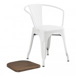 Lancaster Table & Seating Alloy Pearl White Indoor Arm Chair with Walnut Wood Seat Lancaster Table & Seating Alloy Pearl White Indoor Arm Chair with Walnut Wood Seat