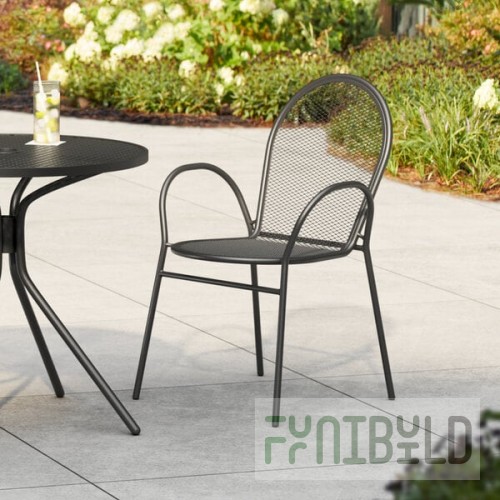 Lancaster Table & Seating Harbor Black Steel Mesh Outdoor Arm Chair