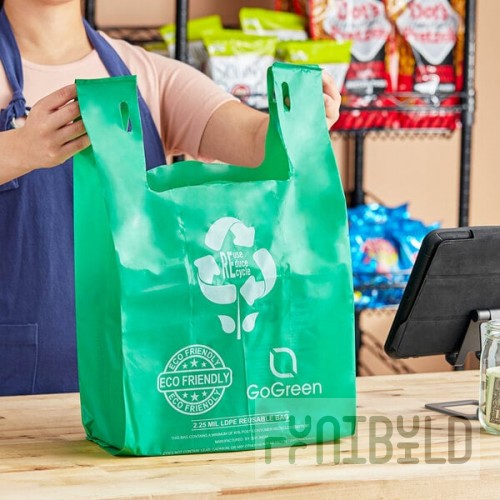 Choice 1/6 Standard Size 2.25 Mil Green Reusable Extra Heavy-Duty Plastic T-Shirt Bag - 200/Case