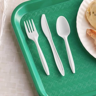 Choice Medium Weight White Wrapped Polypropylene Plastic Cutlery Set with Knife, Fork, and Spoon - 500/Case