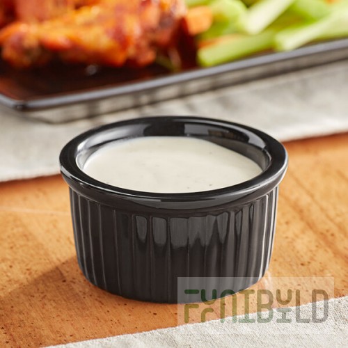 Acopa 2.5 oz. Glossy Black Fluted Stoneware Ramekin - 48/Case