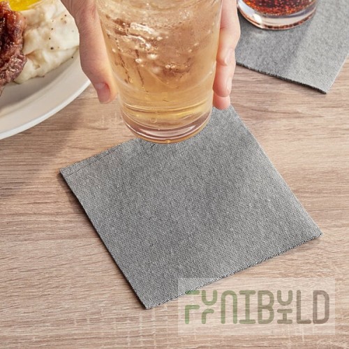 Choice Black Tweed Customizable Linen-Feel 1/4 Fold Beverage Napkin 10