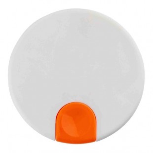 TableCraft 12668 White Plastic Lid with Orange / Decaf Thumb Press for 17 oz. Coffee Carafe