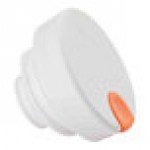 TableCraft 12668 White Plastic Lid with Orange / Decaf Thumb Press for 17 oz. Coffee Carafe