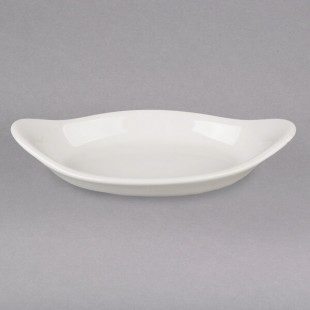 Hall China from Steelite International HL5210AWHA Ivory (American White) 10 oz. Oval Rarebit / Au Gratin Dish - 24/Case Hall China from Steelite International HL5210AWHA Ivory (American White) 10 oz. Oval Rarebit / Au Gratin Dish - 24/Case