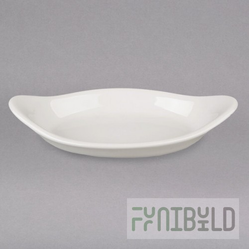 Hall China from Steelite International HL5210AWHA Ivory (American White) 10 oz. Oval Rarebit / Au Gratin Dish - 24/Case