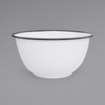 Crow Canyon Home V23GRY Vintage 4 Qt. White Round Enamelware Footed Bowl with Gray Rolled Rim Crow Canyon Home V23GRY Vintage 4 Qt. White Round Enamelware Footed Bowl with Gray Rolled Rim