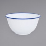 Crow Canyon Home V23GRY Vintage 4 Qt. White Round Enamelware Footed Bowl with Gray Rolled Rim Crow Canyon Home V23GRY Vintage 4 Qt. White Round Enamelware Footed Bowl with Gray Rolled Rim