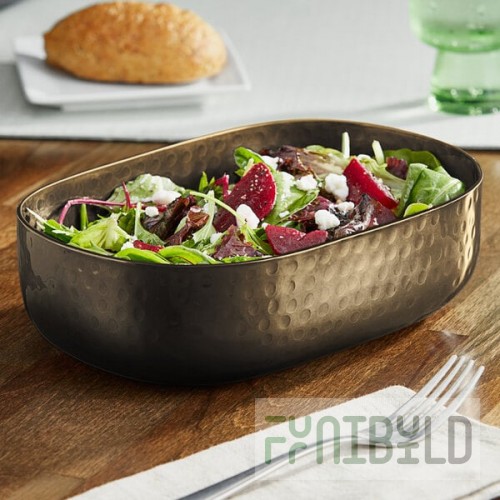 American Metalcraft ABHB69 48 oz. Black Hammered Aluminum Oval Serving Bowl