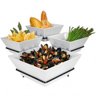 Cal-Mil SR1010-13 Black Organizer Display with Four Square Melamine Bowls - 19