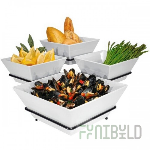 Cal-Mil SR1010-13 Black Organizer Display with Four Square Melamine Bowls - 19