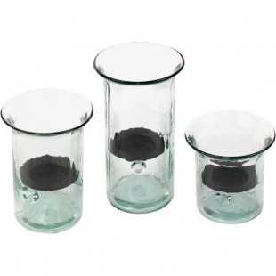 Kalalou 3-Piece Recycled Glass Cylindrical Hurricane Candle Holder with Rustic Metal Insert Set Kalalou 3-Piece Recycled Glass Cylindrical Hurricane Candle Holder with Rustic Metal Insert Set
