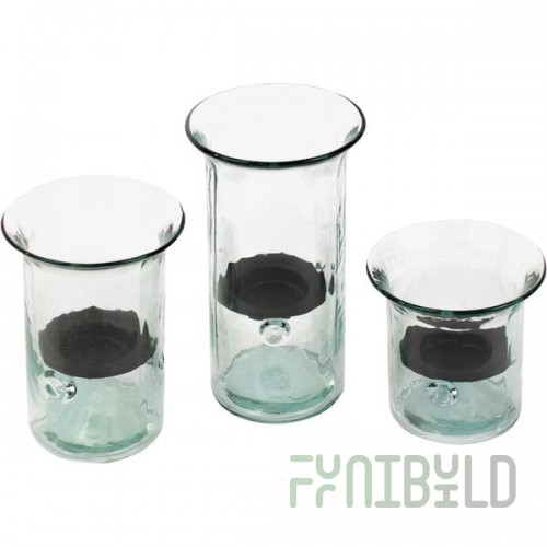 Kalalou 3-Piece Recycled Glass Cylindrical Hurricane Candle Holder with Rustic Metal Insert Set