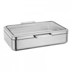 Eastern Tabletop 5-Star Series Jazz Smooth 6 Qt. 2/3 Size Square Stainless Steel Induction / Traditional Chafer with Hinged Glass Lid 3874GS