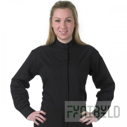 Henry Segal Women's Customizable Black Long Sleeve Band Collar Dress Shirt - M