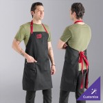 Uncommon Chef 3104 Black Customizable Poly-Cotton Rebel Bib Apron with Red Webbing and 3 Pockets - 34