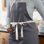 Choice Gray Poly-Cotton Adjustable Bib Apron with 2 Pockets and Natural Webbing Accents - 32 Choice Gray Poly-Cotton Adjustable Bib Apron with 2 Pockets and Natural Webbing Accents - 32