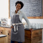 Choice Gray Poly-Cotton Adjustable Bib Apron with 2 Pockets and Natural Webbing Accents - 32 Choice Gray Poly-Cotton Adjustable Bib Apron with 2 Pockets and Natural Webbing Accents - 32