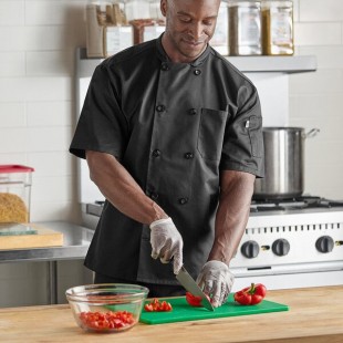 Uncommon Chef South Beach 0415 Unisex Black Customizable Short Sleeve Chef Coat - M