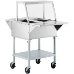 ServIt Two Pan Open Well Electric Steam Table with Angled Sneeze Guard, Fixed Tray Slide, and Casters - 120V, 1000W