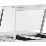 ServIt Two Pan Open Well Electric Steam Table with Angled Sneeze Guard, Fixed Tray Slide, and Casters - 120V, 1000W