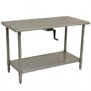 Eagle Group T3072SE-BS-HA 14 Gauge Type 304 Stainless Steel Adjustable Height ADA / Ergonomic Work Table with Backsplash and Undershelf - 30 Eagle Group T3072SE-BS-HA 14 Gauge Type 304 Stainless Steel Adjustable Height ADA / Ergonomic Work Table with Backsplash and Undershelf - 30