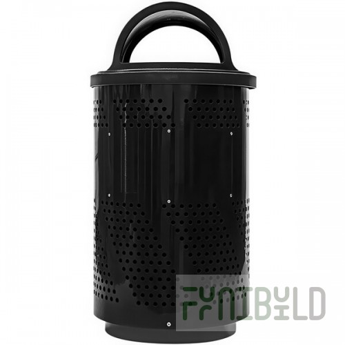 Ex-Cell Kaiser Arena 51 Series ARENA-X51 51 Gallon Black Steel Customizable Outdoor Trash Can with Hooded Rain Top