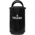 Ex-Cell Kaiser Arena 51 Series ARENA-X51 51 Gallon Black Steel Customizable Outdoor Trash Can with Hooded Rain Top