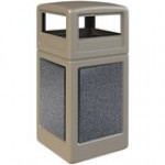 Commercial Zone 72041699 StoneTec 42 Gallon Beige Square Decorative Trash Can with Sedona Panels and Dome Lid