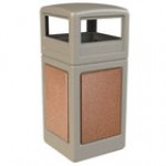 Commercial Zone 72041699 StoneTec 42 Gallon Beige Square Decorative Trash Can with Sedona Panels and Dome Lid