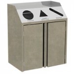 Lakeside 4412BS Stainless Steel Rectangular Refuse / Recycling Station with Front Access and Beige Suede Laminate Finish - 26 1/2