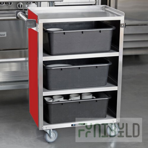 Lakeside 815RD Medium-Duty Stainless Steel Four Shelf Utility Cart With Enclosed Base and Red Finish - 16 7/8