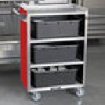 Lakeside 815RD Medium-Duty Stainless Steel Four Shelf Utility Cart With Enclosed Base and Red Finish - 16 7/8