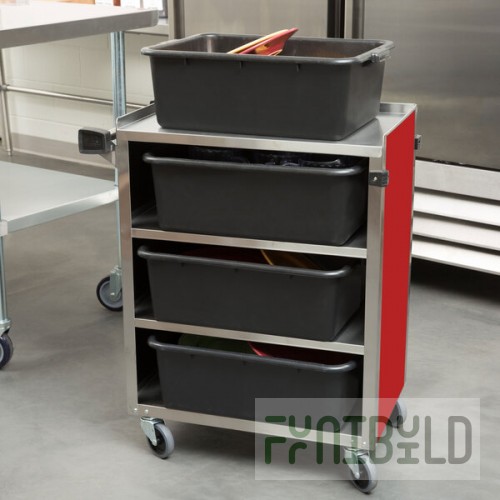 Lakeside 615RD Standard-Duty Stainless Steel Four Shelf Utility Cart with Enclosed Base and Red Finish - 16 1/2