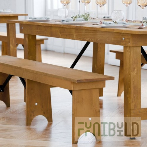 Lancaster Table & Seating Vineyard 6' Barrel Brown Wood Folding Bench 12