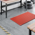 Lavex 3' x 5' Heavy-Duty Red Rubber Straight Edge Grease-Resistant Anti-Fatigue Diamond Floor Mat - 3/4