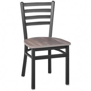 BFM Seating Lima Sand Black Customizable Steel Ladder Back Side Chair with Relic Chestnut Seat