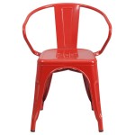 Flash Furniture CH-31270-RED-GG Red Stackable Galvanized Steel Chair with Arms, Vertical Slat Back, and Drain Hole Seat