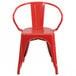 Flash Furniture CH-31270-RED-GG Red Stackable Galvanized Steel Chair with Arms, Vertical Slat Back, and Drain Hole Seat