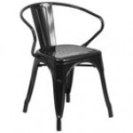 Flash Furniture CH-31270-RED-GG Red Stackable Galvanized Steel Chair with Arms, Vertical Slat Back, and Drain Hole Seat