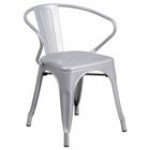 Flash Furniture CH-31270-RED-GG Red Stackable Galvanized Steel Chair with Arms, Vertical Slat Back, and Drain Hole Seat