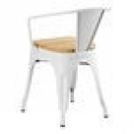 Lancaster Table & Seating Alloy Pearl White Indoor Arm Chair with Natural Wood Seat Lancaster Table & Seating Alloy Pearl White Indoor Arm Chair with Natural Wood Seat