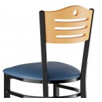 Lancaster Table & Seating Black Finish Side Chair with Navy Vinyl Seat and Natural Wood Back - Assembled Lancaster Table & Seating Black Finish Side Chair with Navy Vinyl Seat and Natural Wood Back - Assembled