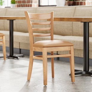 Lancaster Table & Seating Natural Finish Wood Ladder Back Chair with Light Brown Vinyl Seat - Assembled Lancaster Table & Seating Natural Finish Wood Ladder Back Chair with Light Brown Vinyl Seat - Assembled