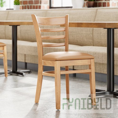 Lancaster Table & Seating Natural Finish Wood Ladder Back Chair with Light Brown Vinyl Seat - Assembled