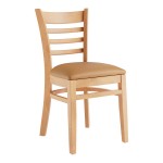 Lancaster Table & Seating Natural Finish Wood Ladder Back Chair with Light Brown Vinyl Seat - Assembled Lancaster Table & Seating Natural Finish Wood Ladder Back Chair with Light Brown Vinyl Seat - Assembled
