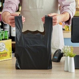 Choice 1/8 Small Size Black Unprinted Embossed Extra Heavy-Duty Plastic T-Shirt Bag - 200/Case