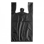 Choice 1/8 Small Size Black Unprinted Embossed Extra Heavy-Duty Plastic T-Shirt Bag - 200/Case